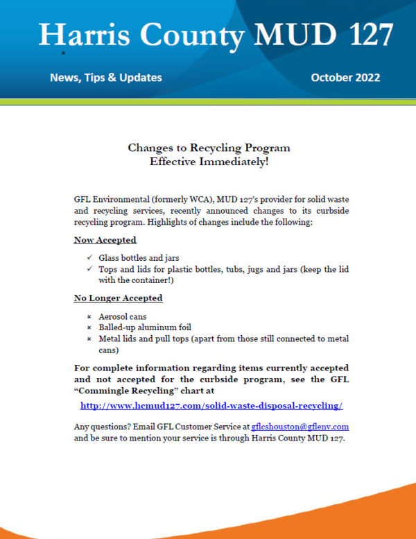 Recycling Changes-October 2022 – Harris County Municipal Utility