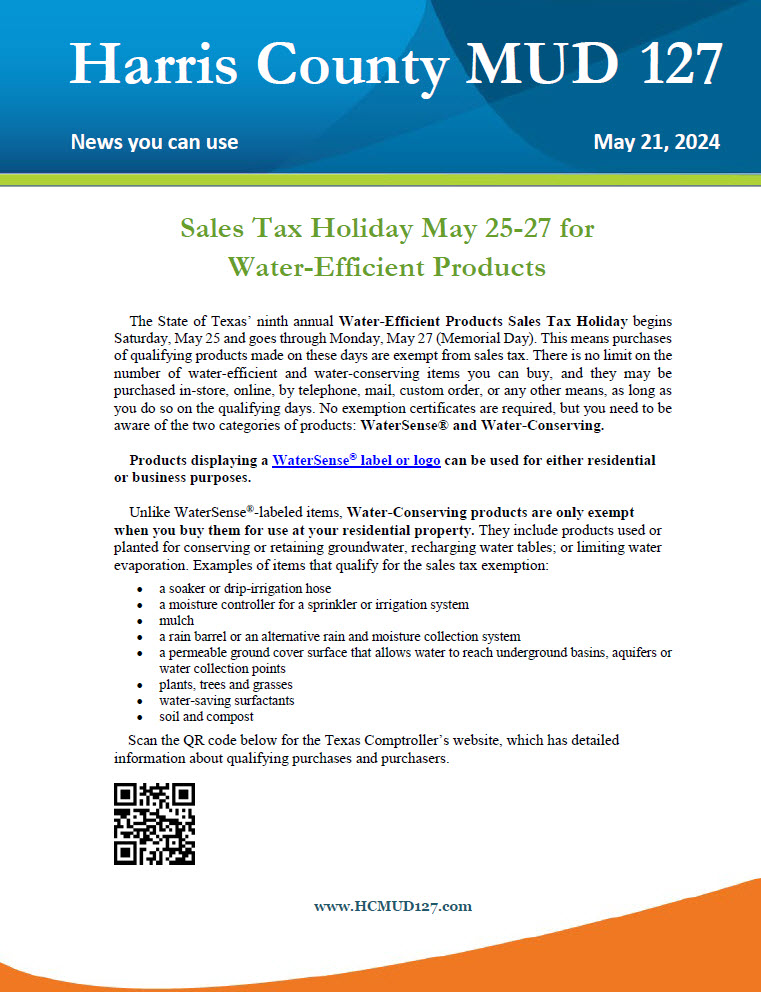 Water-Efficient Products Sales Tax Holiday-May 2024